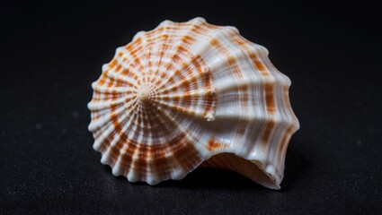 Obraz premium Seashell with intricate patterns on a black background creating a visually striking composition with space for text or design elements.