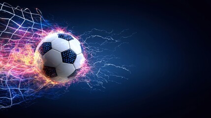 Naklejka premium A dynamic and energetic soccer ball rushing into the net with intense motion blur creating a powerful and captivating visual effect that captures the essence of the sport