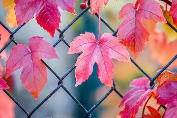 Small and large leaves of wild grapes that wrapped a fence in the garden.