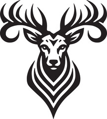 Fototapeta premium Bold Black and White Tribal-Style Majestic Deer with Intricate Antlers Vector