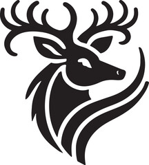 Bold Black and White Tribal-Style Majestic Deer with Intricate Antlers Vector

