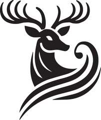 Bold Black and White Tribal-Style Majestic Deer with Intricate Antlers Vector

