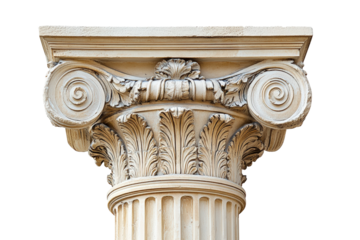 Architectural detail of classical column ancient ruins isolated on transparent background