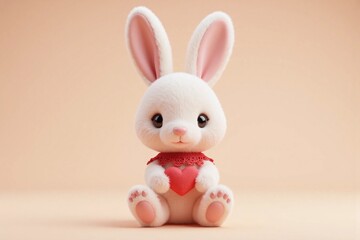 Obraz premium plush toy rabbit light beige color red lace collar heart toy