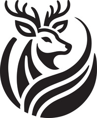 Bold Black and White Tribal-Style Majestic Deer with Intricate Antlers Vector

