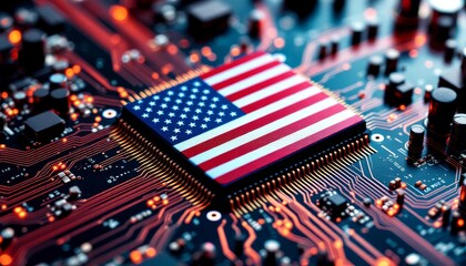 American Technological Advancement: US Flag Integrated on a Microchip