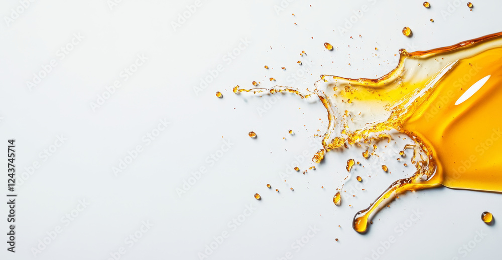 Aufkleber Honey is splashing dynamically across a clean, white background, showcasing its golden color and liquid form.
