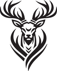 Bold Black and White Tribal-Style Majestic Deer with Intricate Antlers Vector

