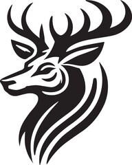 Bold Black and White Tribal-Style Majestic Deer with Intricate Antlers Vector

