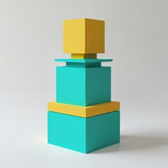 Obraz premium A stacked square shape yellow and turquoise on plain white background