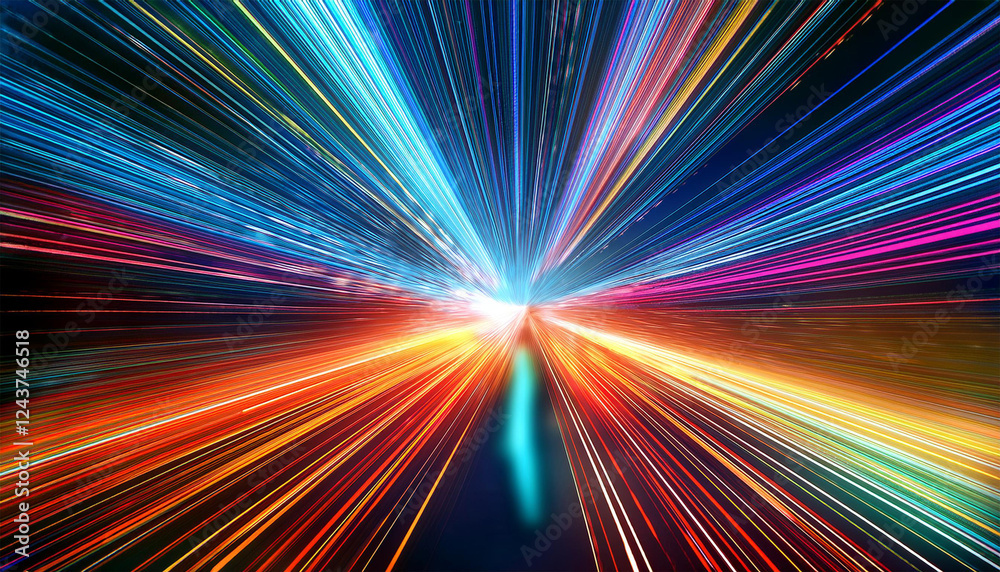 Wall mural vibrant strands of light in a colorful array represent innovation and digital progress in modern tec