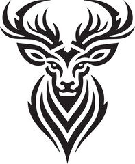 Bold Black and White Tribal-Style Majestic Deer with Intricate Antlers Vector


