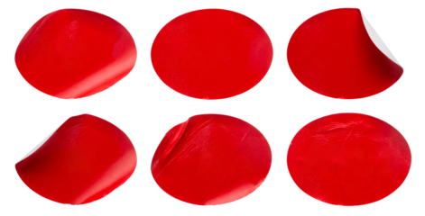 Red oval shape paper sticker set isolated on white background