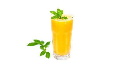 Fototapeta premium Refreshing orange juice with mint garnish in clear glass
