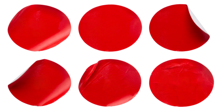 Red oval shape paper sticker set isolated on white background