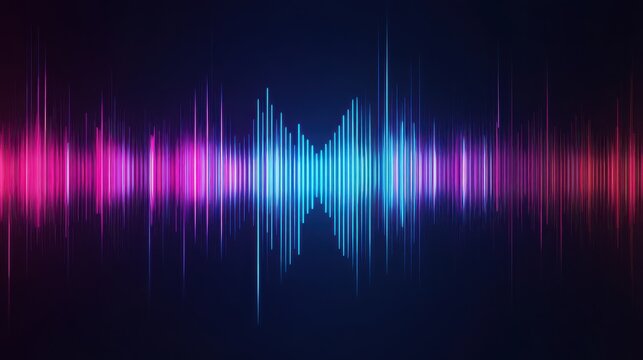 Glowing digital waveforms with blue light creating a futuristic tech and music visualization effect