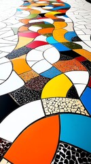 Fototapeta premium a whimsical sidewalk, mosaic patterns, colorful artistic tiles, playful and creative, unique perspective, isolated on white background