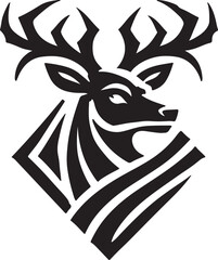 Bold Black and White Tribal-Style Majestic Deer with Intricate Antlers Vector

