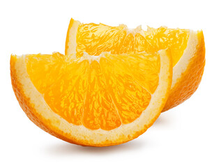 Orange fruit isolated. Orange slices closeup on white background. File contains clipping path.