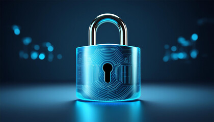 a sleek blue padlock symbolizing security and protection on a minimalistic background