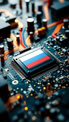 Fototapeta premium Russian Federation Flag Integrated on Computer Chip - High Tech Engineering