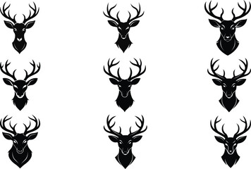 set of black silhouettes of deer head vectors, deer head icon, deer logo vector illustration 