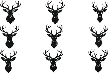 set of black silhouettes of deer head vectors, deer head icon, deer logo vector illustration 