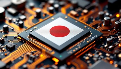 Japan Technology Advancement: Microchip Innovation with Japanese Flag Motif