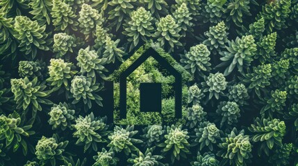 Naklejka premium Simple house shape cutout on a background of trees stock photo --ar 16:9 --style raw --v 6 Job ID: 5a1f428e-be05-4b23-b7bd-02363c9cb545