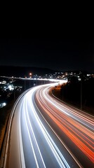 Obraz premium Long exposure of a busy highway at night, streaks of red and white lights from passing cars, dynamic and energetic city movement