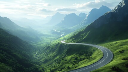 Mountain road, winding path, breathtaking cliffside, 3D illustration