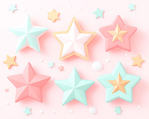 Obraz premium Playful home decor top view of decorative pastel star shapes design