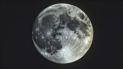 Obraz premium Detailed close-up of a luminous half moon showcasing intricate surface textures against a deep black background in high-definition clarity.