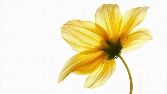 A beautiful yellow flower with translucent petals against a white background	
