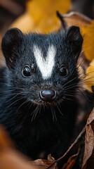 HD Phone Wallpaper Adorable Striped Skunk Portrait Amidst Autumn Leaves Wildlife Close Up