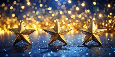Golden Stars Three-Point Composition, Bokeh Lights, Award Concept
