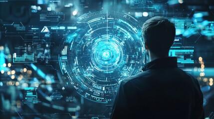 Man Exploring Futuristic Interface