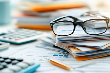 A massive pile of tax forms and financial reports on a government desk