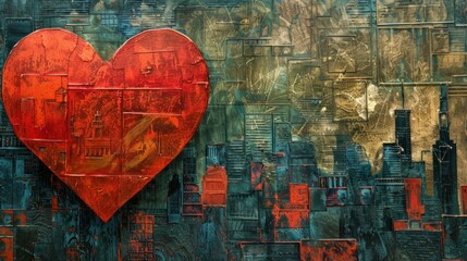 Naklejka premium A red heart cutout with a textured background stock photo --ar 16:9 --style raw --v 6 Job ID: a31ffdbf-d48d-4a5e-a488-456b3c58013e