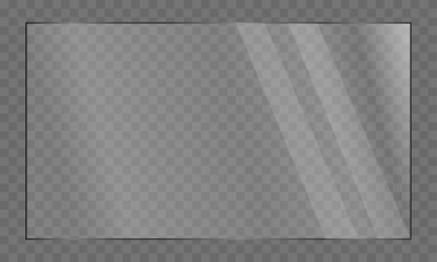 Clear Glass Sheet with Light Reflections. Isolated Transparent Panel. Vector Design.
