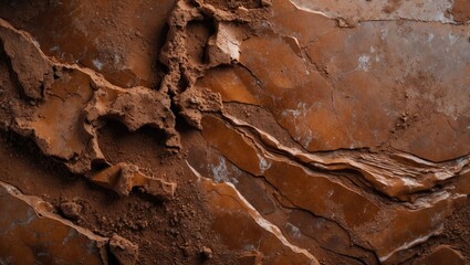 Fototapeta premium Rustic brown marble texture with earthy tones and rugged surfaces suitable for backgrounds or decorative elements in design projects.