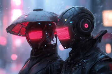 Fototapeta premium A neon-lit cyberpunk city where digital credit scores float above people heads