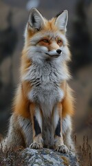 Obraz premium HD Phone Wallpaper Majestic Red Fox Sitting on Rock Wildlife Photography Wild Animal Portrait