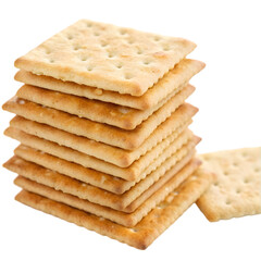 stacked pile of crispy saltine crackers isolated on transparent background