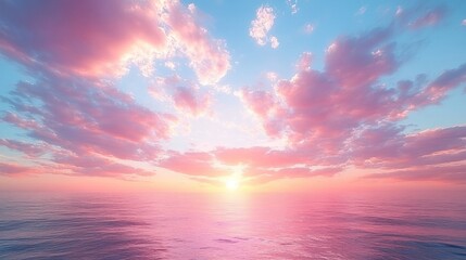 Obraz premium Pink sunset ocean sky cloudscape; peaceful travel