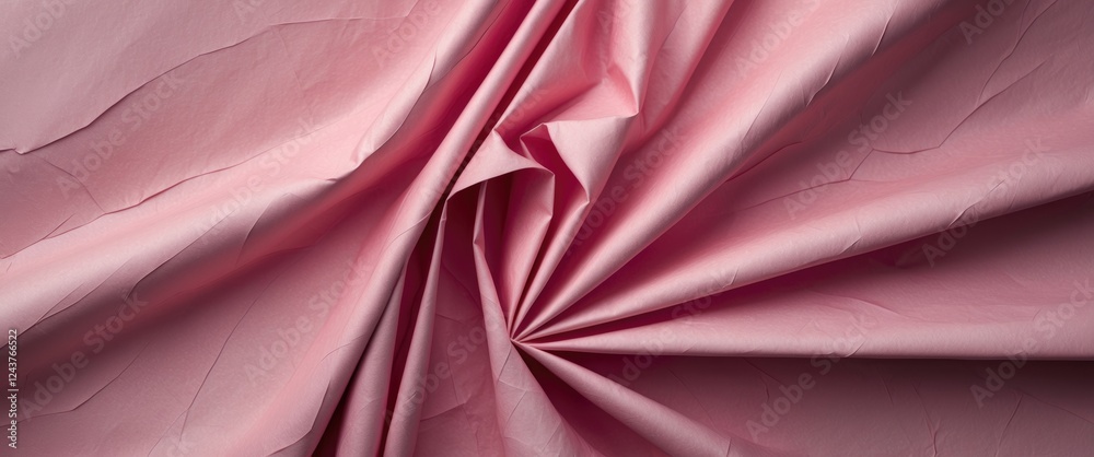 Poster pink crumpled paper texture with intricate folds creating an abstract background ideal for design pr