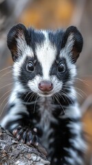 Obraz premium HD Phone Wallpaper Adorable Baby Striped Polecat Close Up Wildlife Portrait Curious Mammal