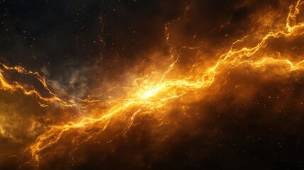 Obraz premium A glowing energy storm in space, electric flares and plasma arcs crackling through the dark void, sci-fi and surreal aesthetic