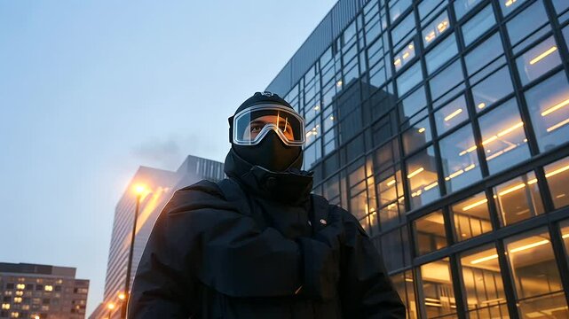 A steelworker stands near a steel furnace in full protective clothing, their face shield reflecting the fiery glow of molten metal while they prepare for the next stage of the stee