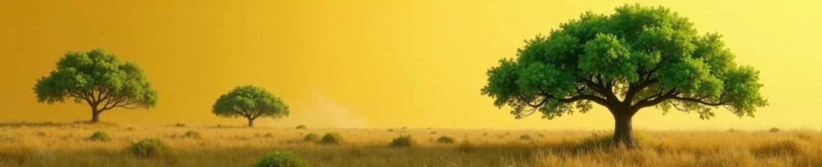 Fototapeta premium Galhos verde with a few dry branches stuck in between them against a yellowish-brown sky, sky, dry
